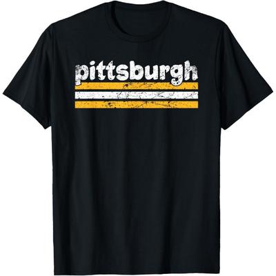 Pittsburgh Pennsylvania Three Stripe Vintage Weathered T-Shirt