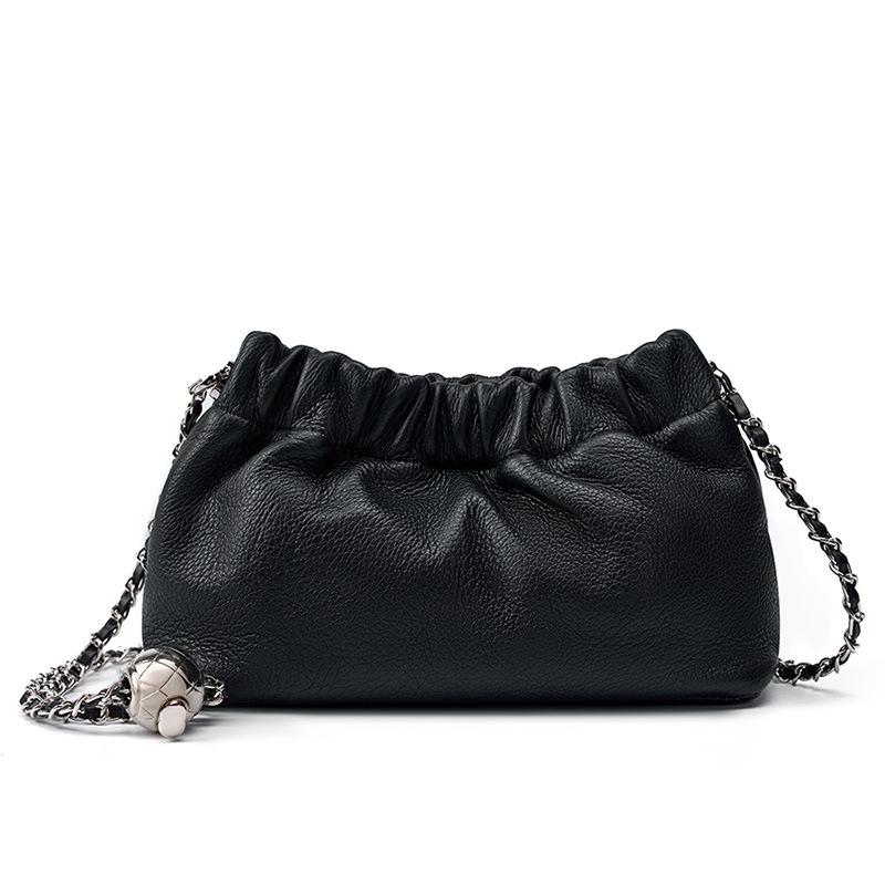 Genuine Leather Bag 2023 Popular Chain Armpit Bag Women's Cloud Pleated Bag Women's Bag Cowhide One-shoulder Crossbody Bag Gold Ball Chain