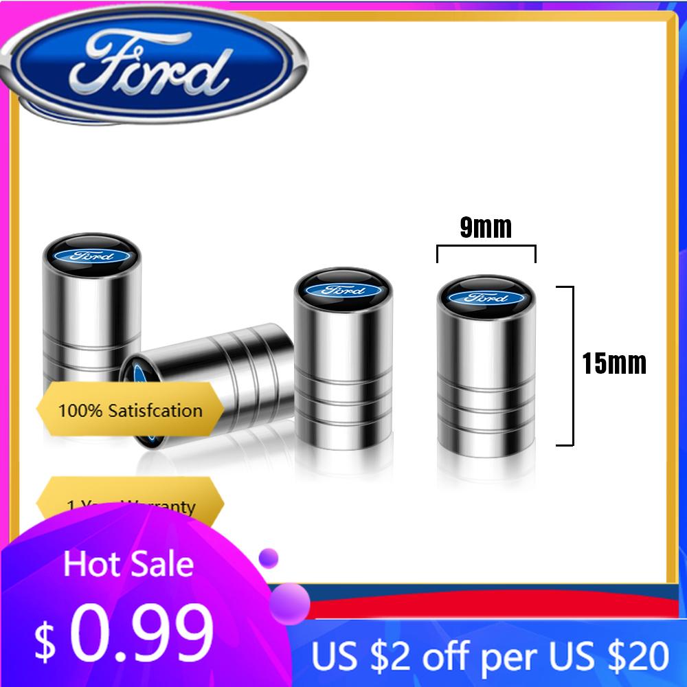 New 2026 Car Sticker For Ford 4pcs Metal Car Styling Wheel Tire Valve Air Stem Cap Covers For Ford Ranger Focus Kuga Mustang S-M