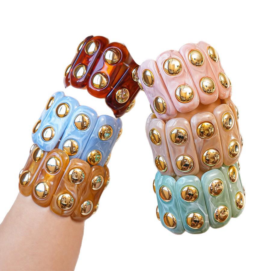 High-End European & Asian Gradient Acrylic Patchwork Bangle - Retro Exaggerated Style Wristband for Women