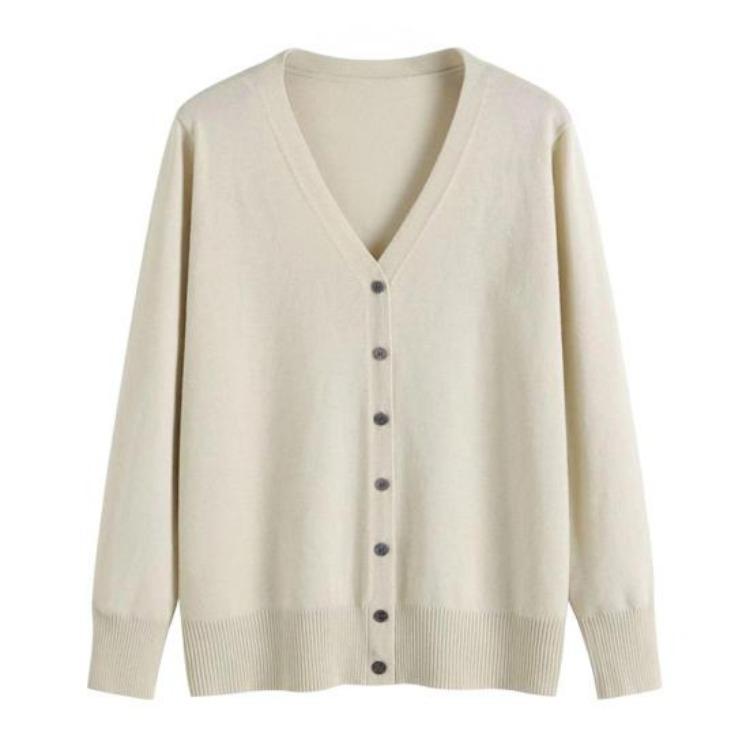 

Warm Knitted Cardigan Solid Color V Neck Long Sleeve Single Breasted Women Sweater Coat Ribbed Trim Knitting S бежевый