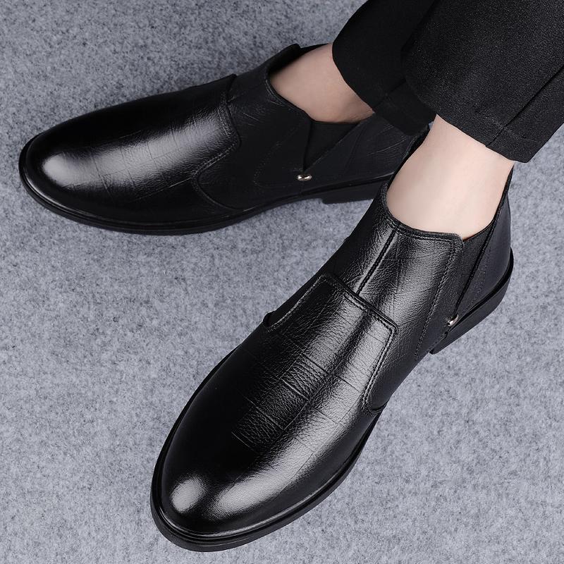 Senior Herre Casual Business Chelsea Støvler Håndlagde Ekte Skinn Mote Britisk Stil Vinter Pluss Fløyel Sosiale Ankelstøvletter Herre