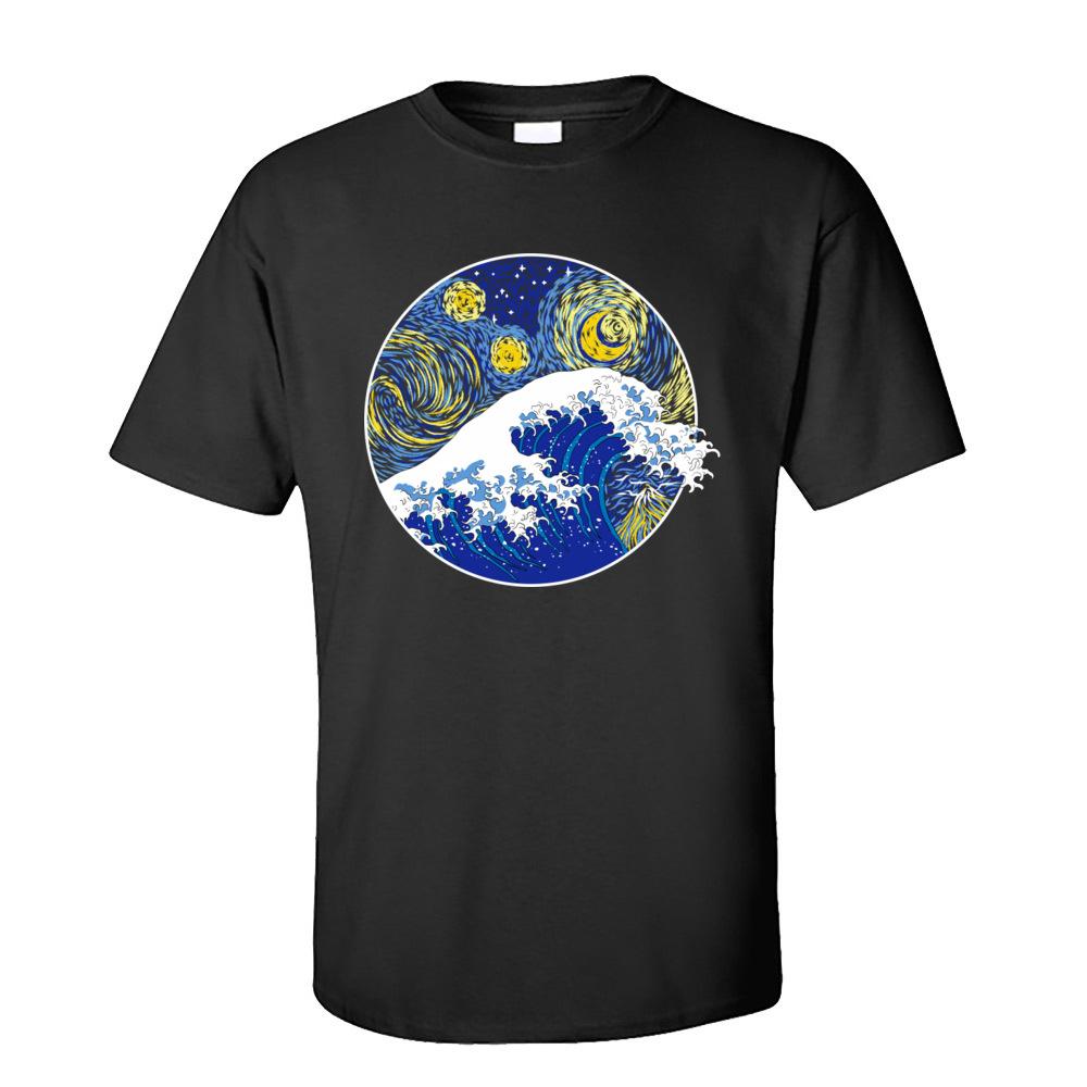 Tops TShirt Men Great Starry Wave T Shirt Thanksgiving Day Short Sleeve 100 Cotton Crew Neck Mens TShirt Personalized