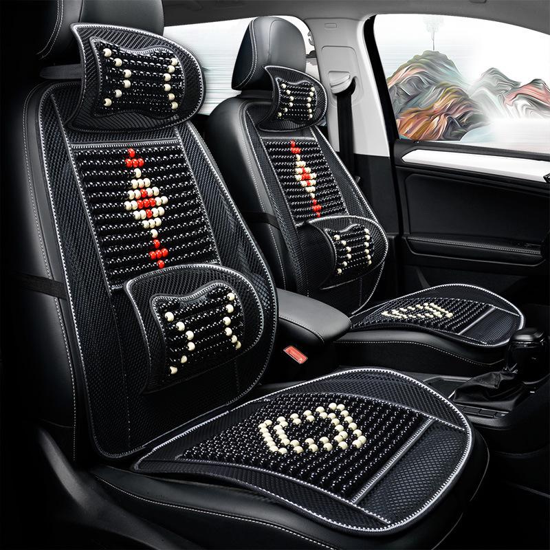 HD Chinese Knot Wooden Bead Car Seat Cushion - All-Season Interior Seat Cover