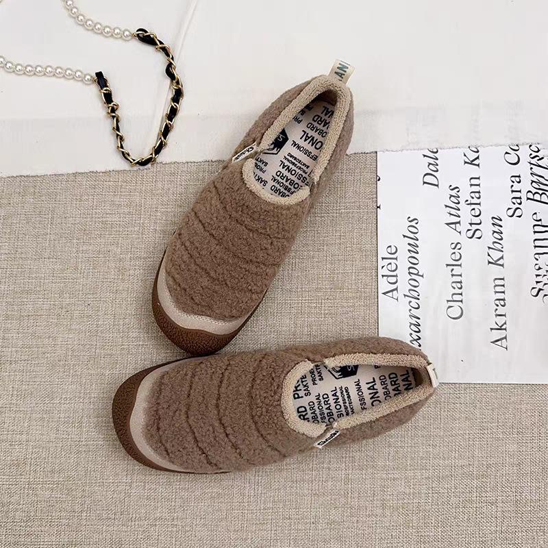 

[Fanfna] Winter velvet warm one-pedal casual lazy shoes fashionable outdoor cotton shoes daily fluffy shoes 40 темно-коричневого