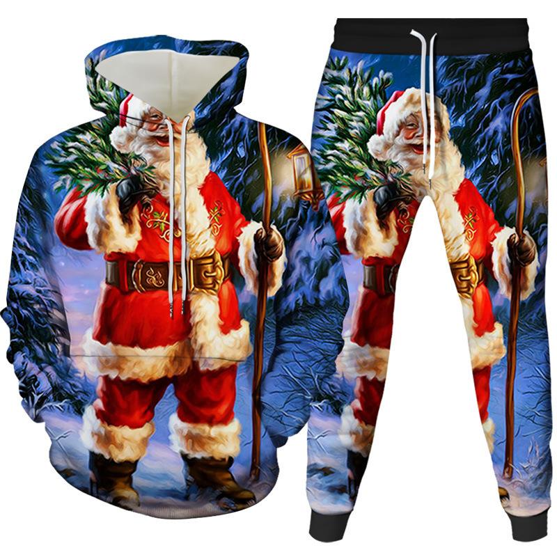 Christmas Santa Claus 3D Cartoon Print Tracksuit Set Man Woman Hoodies+Pants 2pcs Sets Fashion Sportwear Kids Pullover Clothing