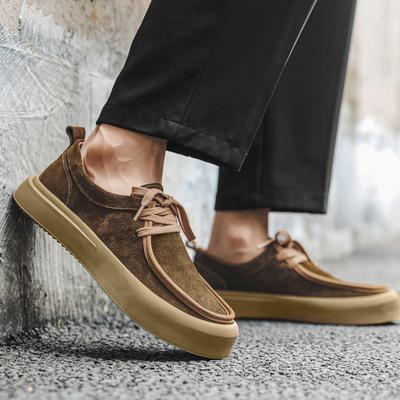 Men's Casual Breathable Cow Suede Leather Shoes Lace-up Flats Shoe Outdoors Cowboy Platform Sneakers Street Style Mans Footwear