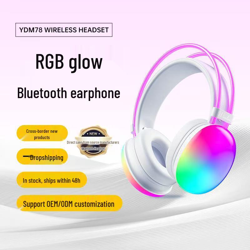 2025 YDM78 Over-Ear Bluetooth Headphones with RGB Lighting & Long Battery Life