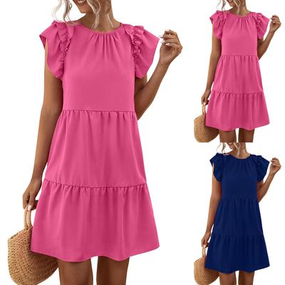 Women's Casual Fashion Sexy Versatile Elegant Round Neck Solid Color Dress