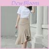 Cotton Blend Highwaist Asymmetric Gingham Midi Skirt For Women With Ruffle Detail For Casual Wear