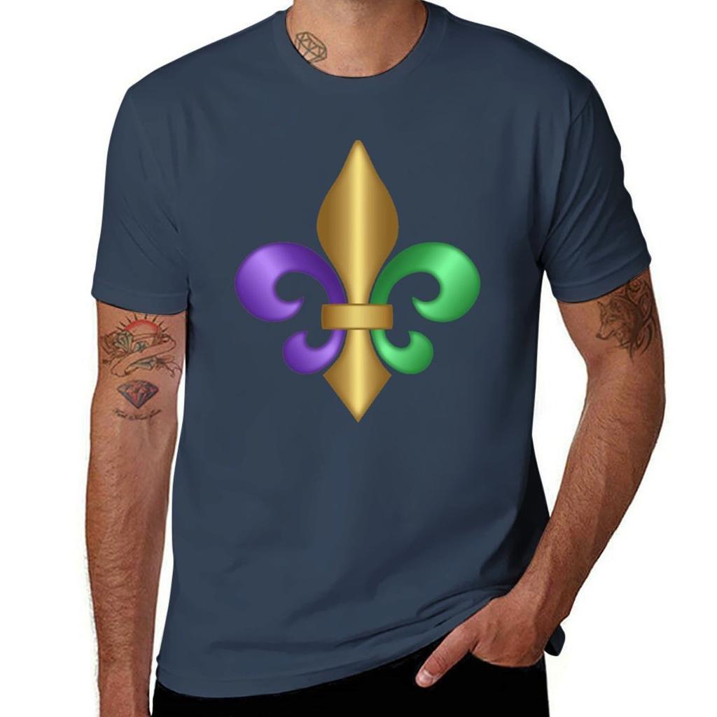 Purple Green And Gold Fleurdelis Symbol Tshirt Comfortable Workout Short Sleeve Shirt