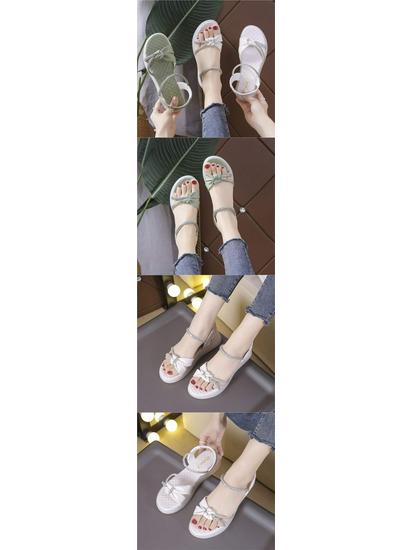 2025 Women's Versatile Korean-Style Rhinestone Flat Sandals with Soft, Non-Slip Sole.