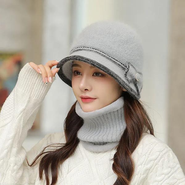 WTEMPO Winter Outdoor Commuting Cycling Cold-proof Windproof Hat Scarf Set Women's Solid Color Warm Knitted Hats