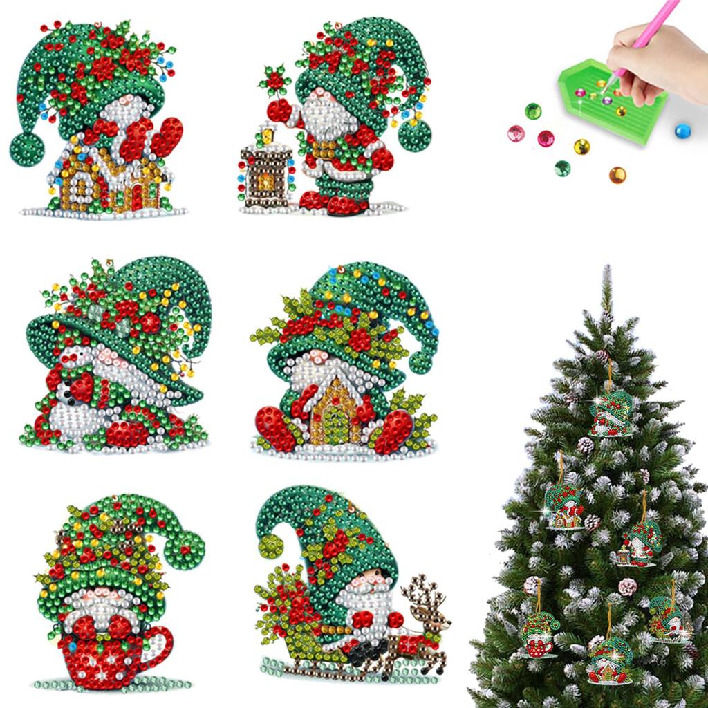 6pcs Xmas 2D Flat DIY Special Shape Rhinestone Diamond Art Window Pendants Diamond Art Pendant Window Hanging Art for Home Decor