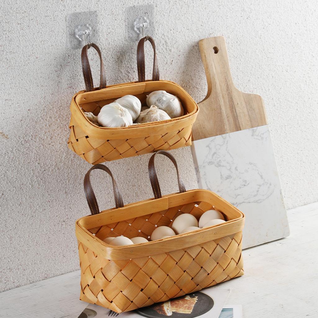 Multipurpose Imitation Rattan Wall Mount Basket with Hanging Handle Decor Hand Woven for Toys Snacks Vegetable Ginger Garlic