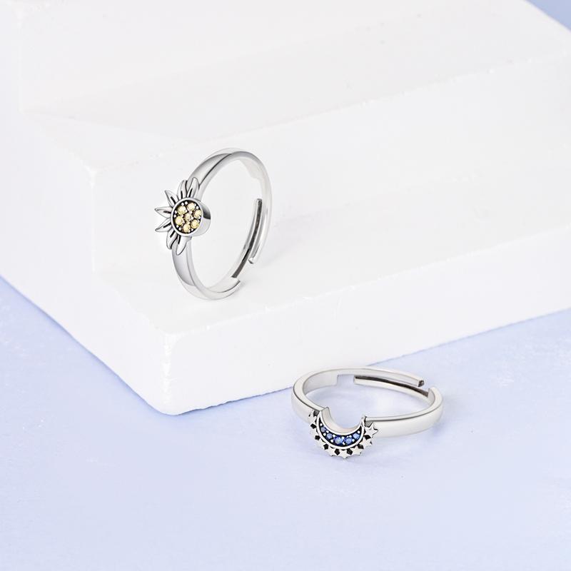 New Open Rings for Women 925 Sterling Silver Star Moon Colorful Zircon Rings Fine Wedding Engagement Birthday Jewelry Gifts