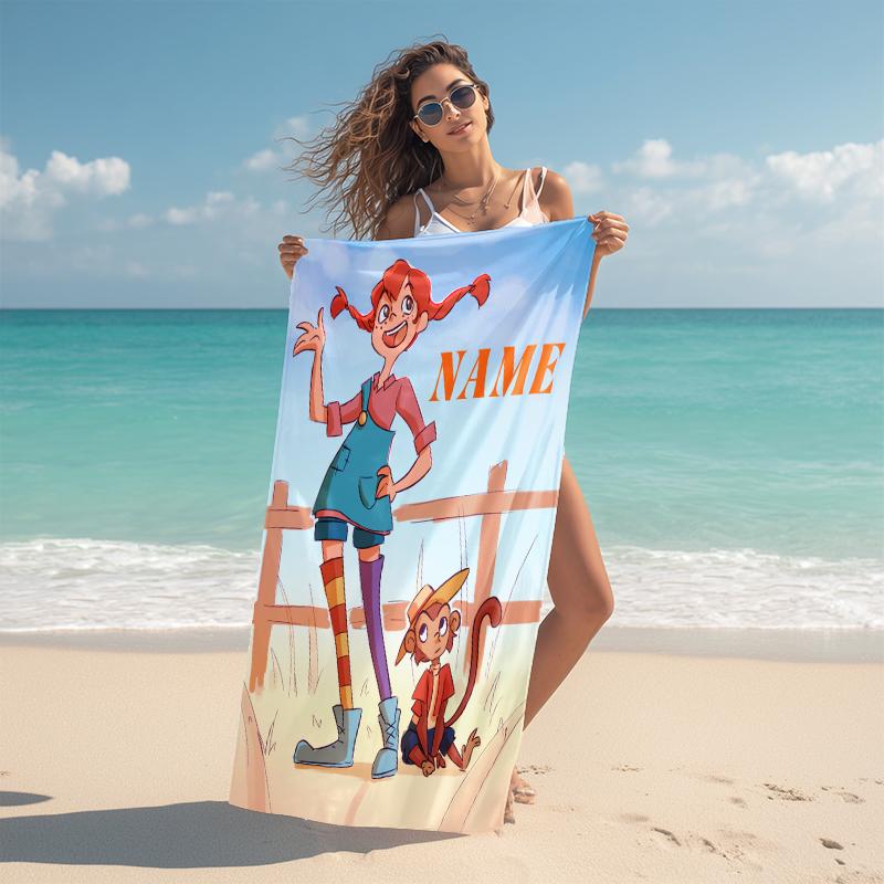 Personalized Pippi Horse Adventure Beach Towel Microfiber Beach Towel Thin Absorbent for Beach Swimming Yoga Bath Sports. 0910253