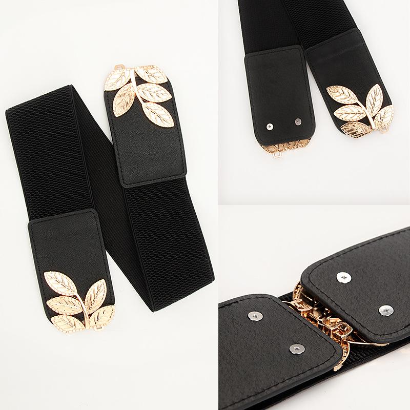 Ladies Waist Seal Alloy Leaf Buckle Elastic Band Dress Shirt With Clothing Belt