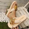 Fashion Gold Silver Flower Decor Flat Sandals for Women Plus Size Thick Sole Chunky Platform Slippers Summer Light Comfort Flip Flops