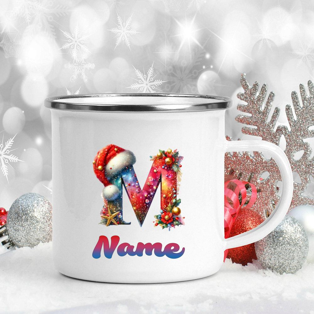 Personalized Cup Custom Name 26 Letter Juice Coffee Enamel Cups Large Capacity Mugs Christmas Gifts