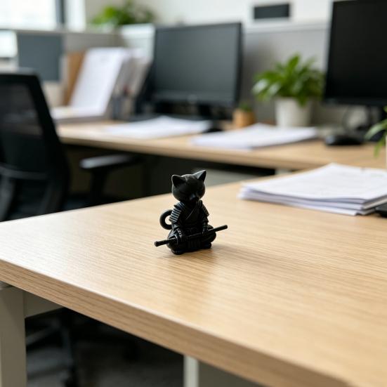 3D-печатная фигурка кота-самурая, держащего длинный меч, статуэтка черного кота, мультяшное животное, украшение для дома и офиса, подарки для любителей кошек