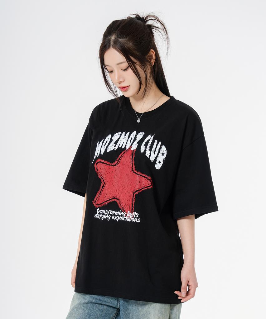 MOZMOZ Crayon Star Oversized Short Sleeve T-Shirt Black