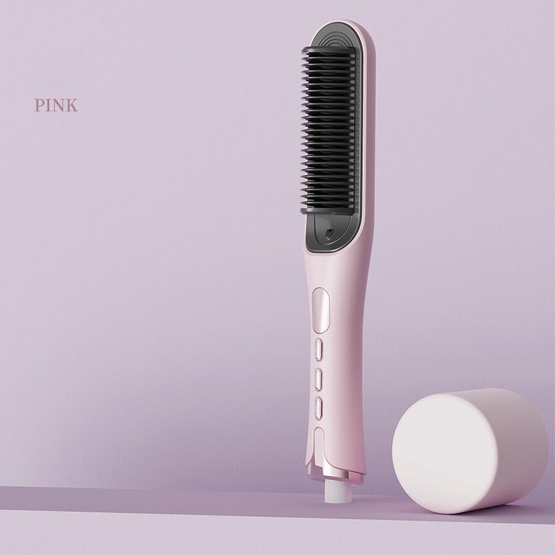 Portable Hair Straightener Brush Fast Ceramic Heating Hot Air Comb Use Curling & Straightening Iron Home and Travel Salon