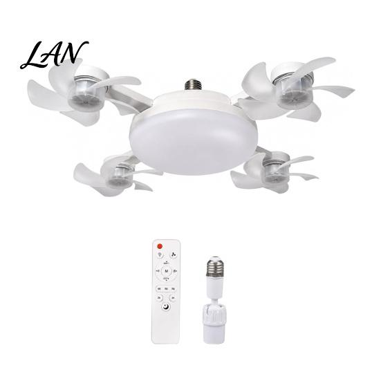 Adjustable Angle Fan Light 3/4/5 Blade Ceiling with & Remote Control, 2-in-1 Silent LED Drone Energy Saving Foldable Blades, 3-Speed Dimmable