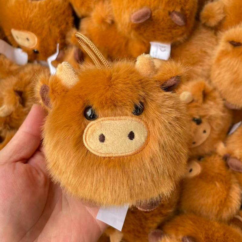 Llavero de Peluche de Vaca de las Tierras Altas Escocesas Kawaii Adornos de Animales de Peluche Lindos Colgante de Peluche Súper Suave Accesorios para Coche Regalo de Navidad