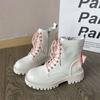 Fashion Punk Chunky Platform Motorcycle Boots Women Fashion Bowknot Lace-up Thick Bottom Ankle Boots Woman Autumn Winter Gothic Shoes