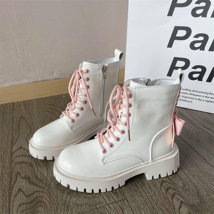 Fashion Punk Chunky Platform Motorcycle Boots Women Fashion Bowknot Lace-up Thick Bottom Ankle Boots Woman Autumn Winter Gothic Shoes