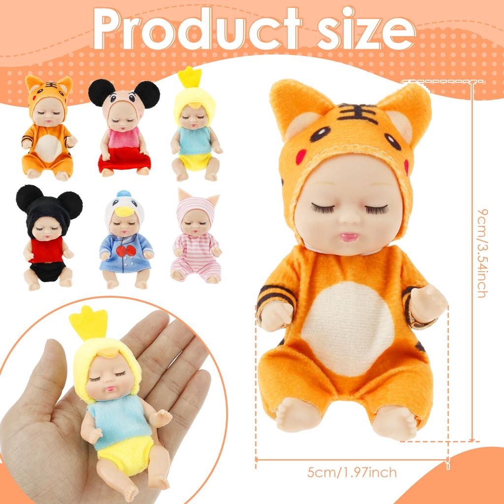12Pcs Mini Simulation Reborn Doll Toy Cute Sleeping Baby Series Reborn Doll Kawaii Cartoon Animal Toy Children's Gift