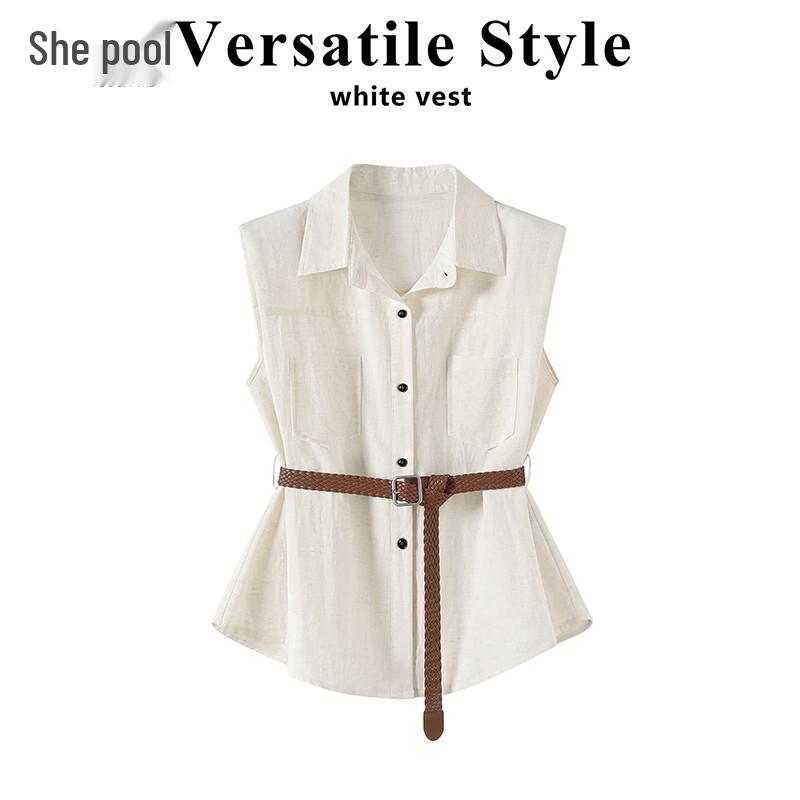 Women s Lyocell Linen Sleeveless Lapel Shirt XL