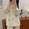 "Cute Dog Dachshund" ins cartoon spring and autumn striped pajamas women's cardigan long-sleeved loungewear autumn and winter suit