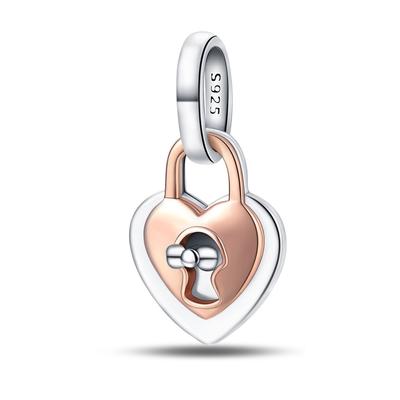 Authentic Copper Charm Bead Charms Luxury Rose Gold Plated Heart Lock Pendant Bead Charms Compatible With Bracelets Diy Women Making Delicate Gift