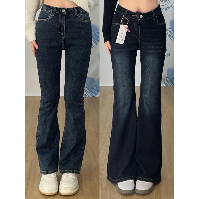 Plus Size Retro Blue Velvet Flare Jeans for Women - Slimming Fit for Pear Shape M