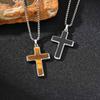 Stainless Steel Men'S Necklace Cross Turquoise Natural Tiger Eye Sweater Chain Pendant Pn-2224
