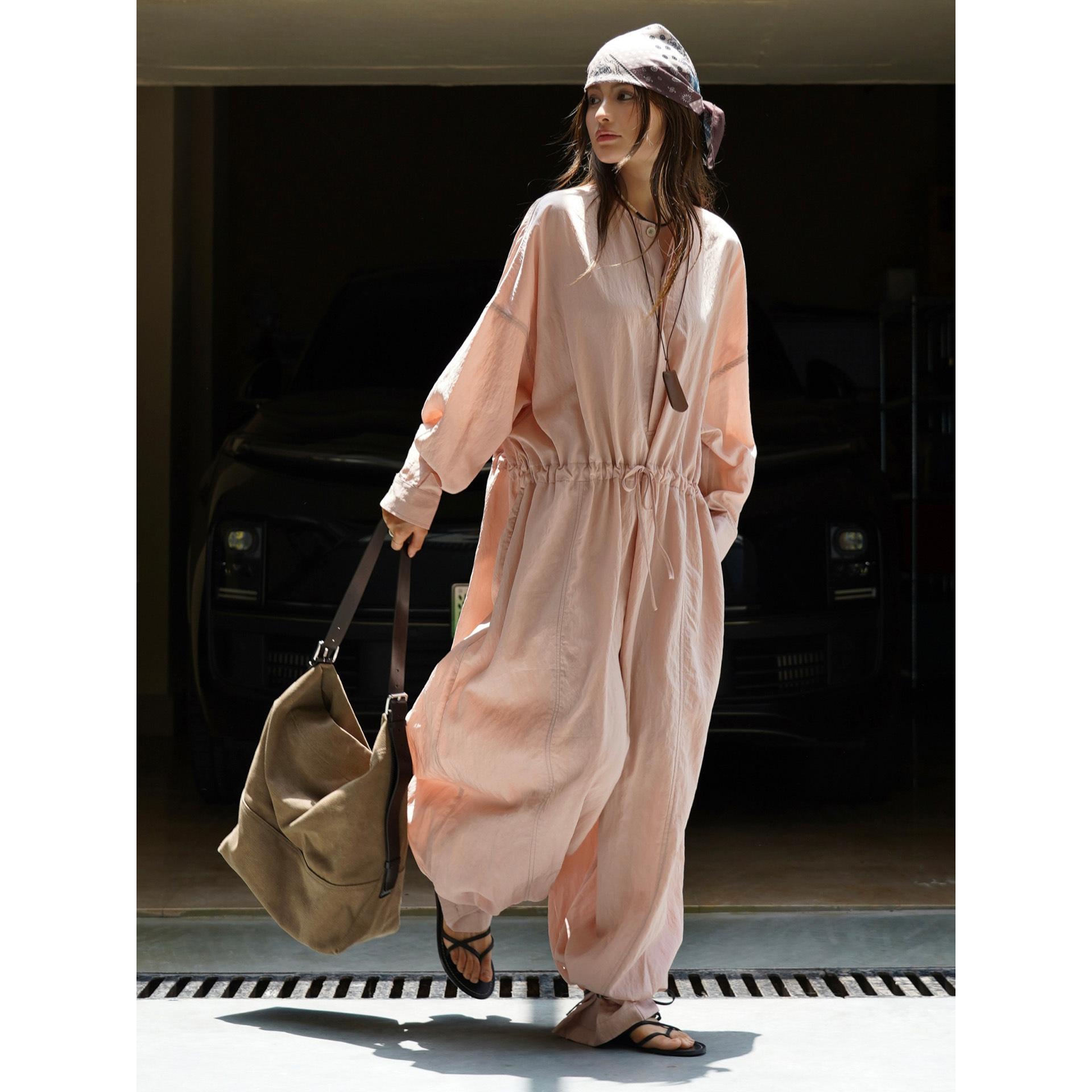 

Johnature Fashion Japanese Fall Relaxed Waist Wide-leg Casual Loose Jumpsuit Breathable Bodysuits For Women M розовый