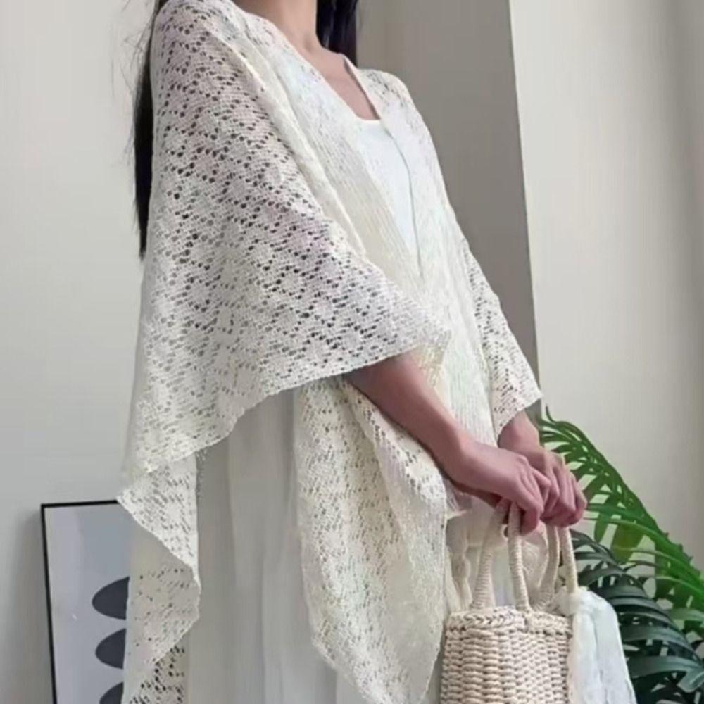 Colorful Ethnic Style Tassel Shawl Thin Beach Scarf Casual Sunscreen Crochet Cardigan  Beach