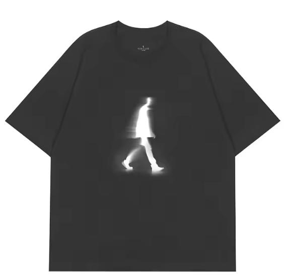Fuzzy People Niche Stacking Print Design Sense High Street Unisexs And Unisexs Shortsleeved Tshirt Versatile Loose Top