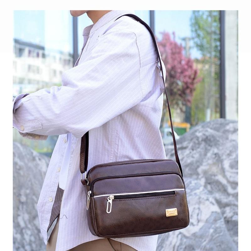 Fashion Men Messenger Bags PU Leather Handbags for Man Male Crossbody Bag Casual Storage Shoulder Bag Zipper Direction Random