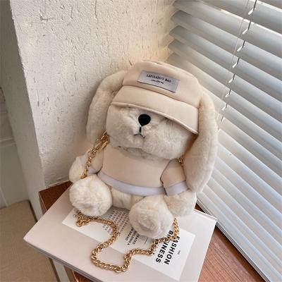 Outono e inverno coelho fofo de orelhas compridas brincando de morto coelho vendado coelho Rex coelho de pelúcia bolsa de ombro mensageiro