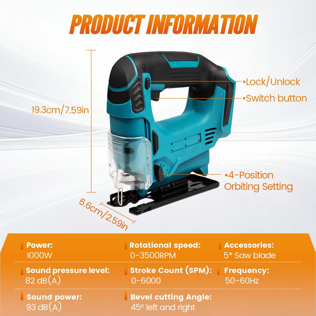 1000W 26mm Electric Curved Saw LED Light Multi-Function Cutting Woodworking Power Tool Cordless Portable Jig Saw