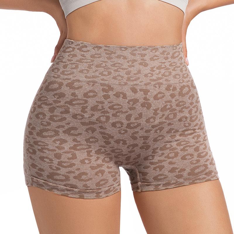 High Waist Leopard Print Tummy Control Yoga Shorts with Butt-Lifting Feature - Breathable, Slimming, European and American Style