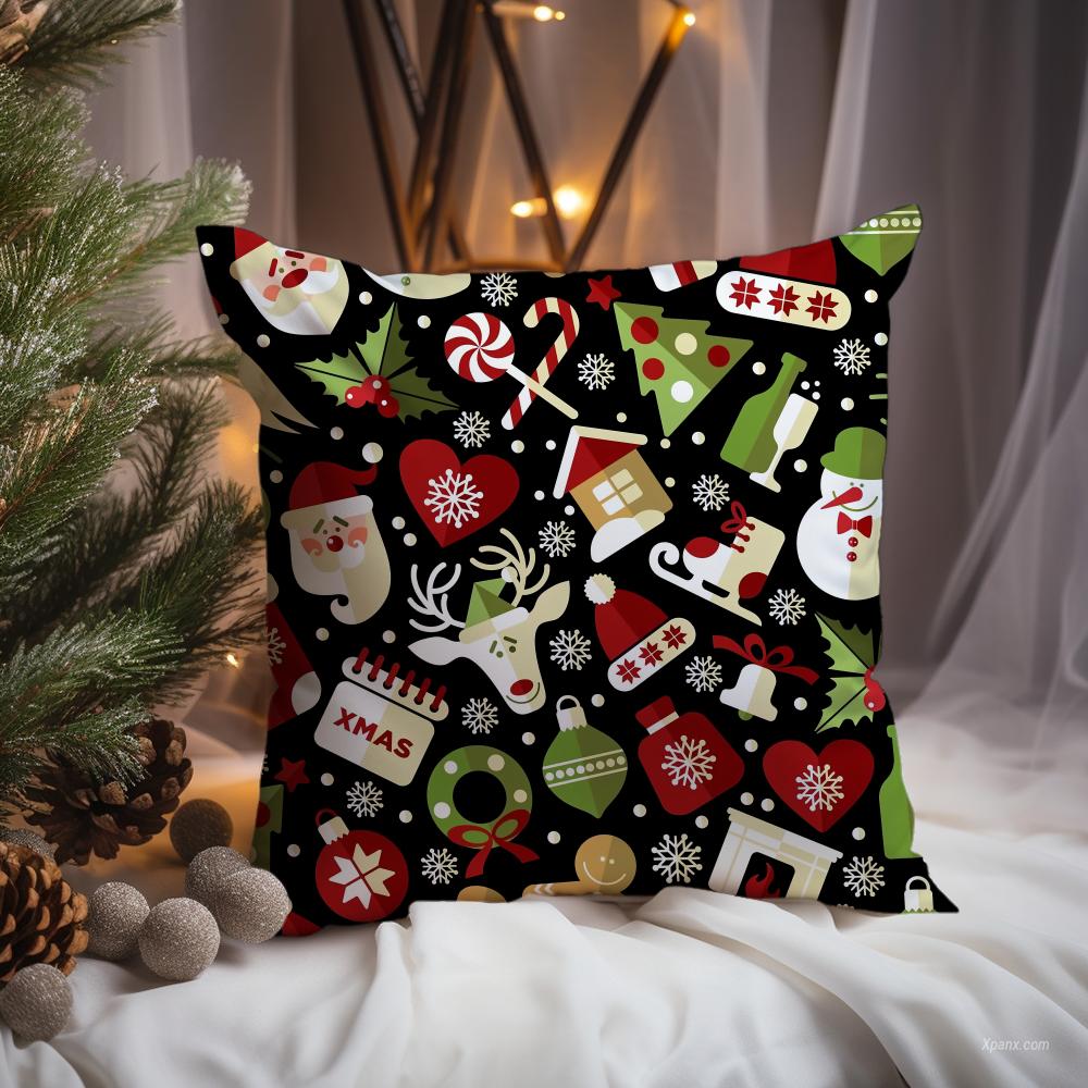 Christmas tree bells snowman Cushion Cover Premium Comfort Reversible Pillow Cove -Two in One Design for Any Room & Car Interior