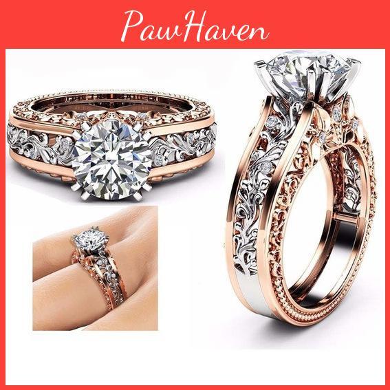 Elegant 14k Rose Gold Plated Floral Design Ring Featuring Beautiful Champagne Gemstone