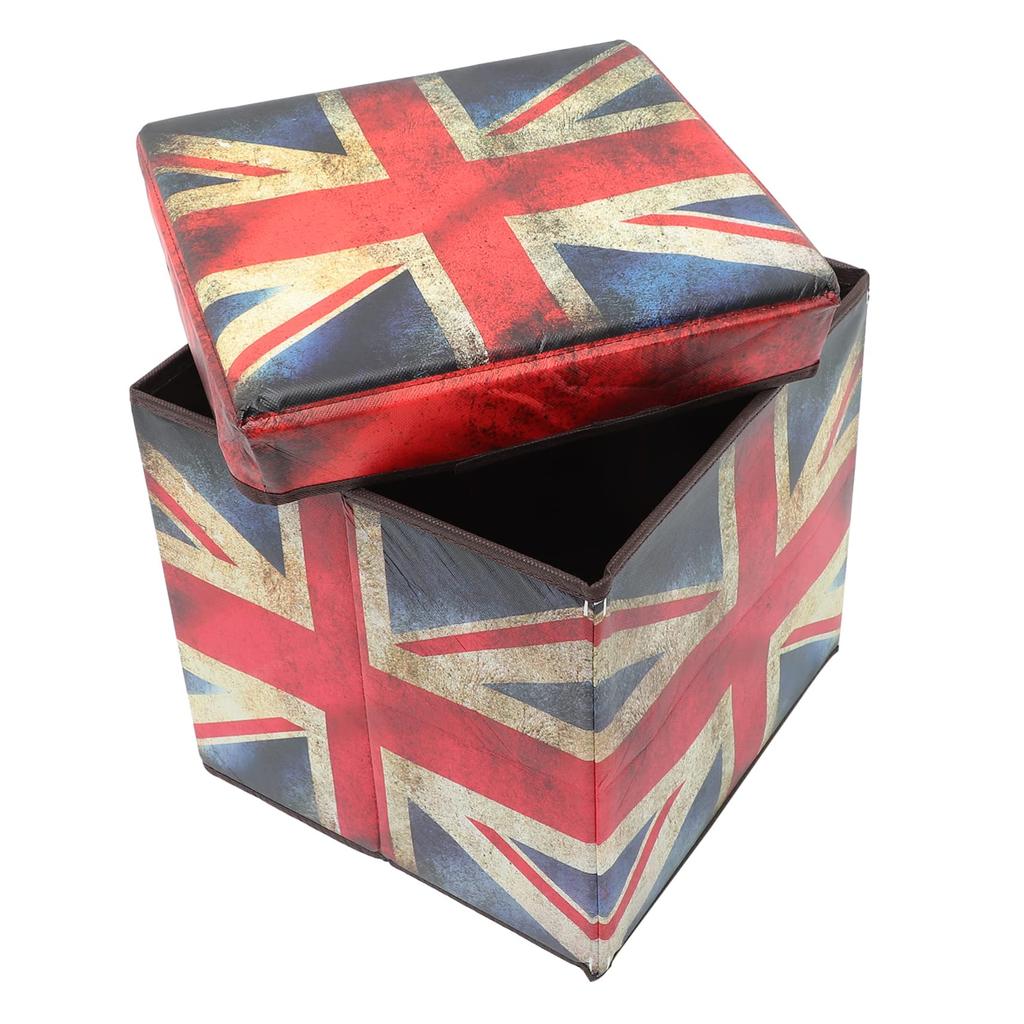 ABOOFAN Flag Storage Box, British Flag Ottoman, Storage Stool, Storage Chest, Footrest, Folding Step Stool, Footstool with Storage, Kids Toy