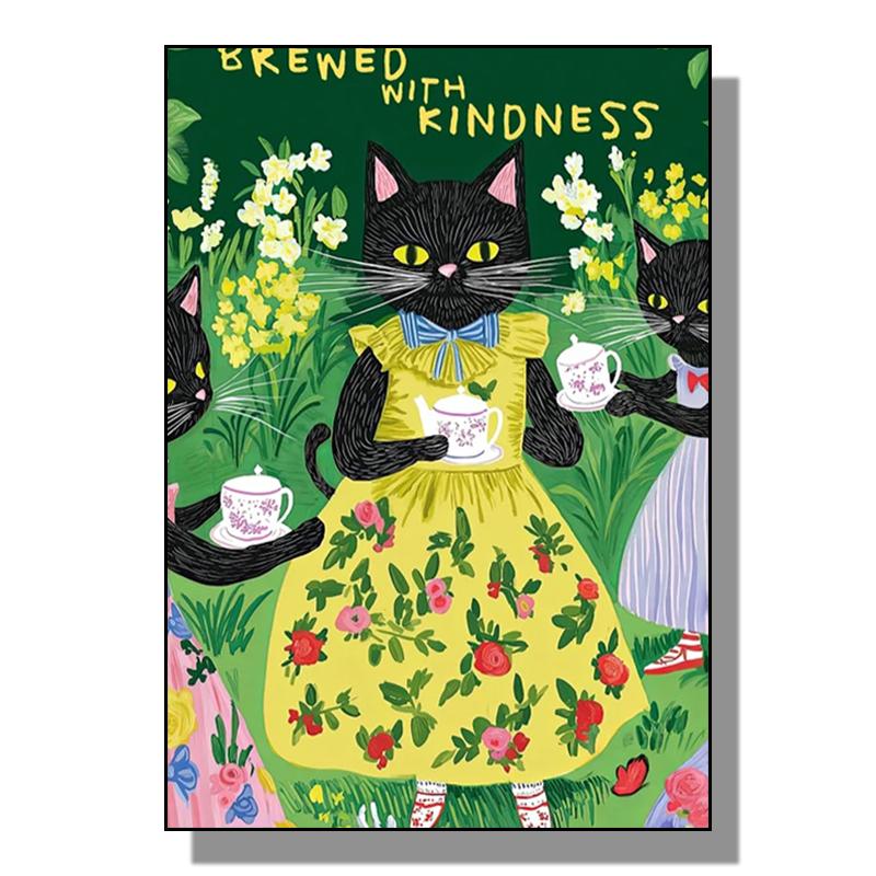 

Постер на холсте в стиле ретро с кошкой, милый котенок, украшение для послеобеденного чая, настенная роспись, подарок для девочки, украшение для стен дома, без рамы 21cm×30cm NoFrame