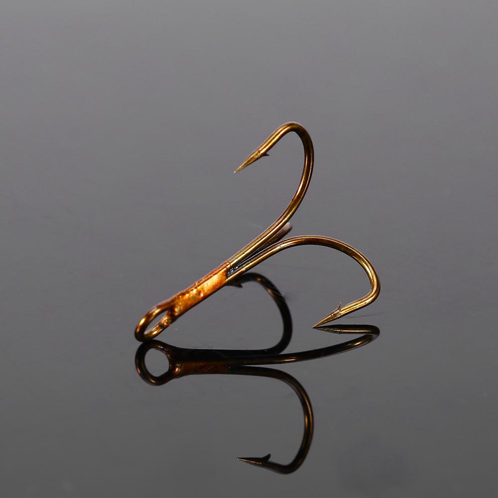 50pcs Box Fishing Hook Sharpened Treble Hook 5 Sizes 2 4 6 8 10 Fishhook Tackle Brown