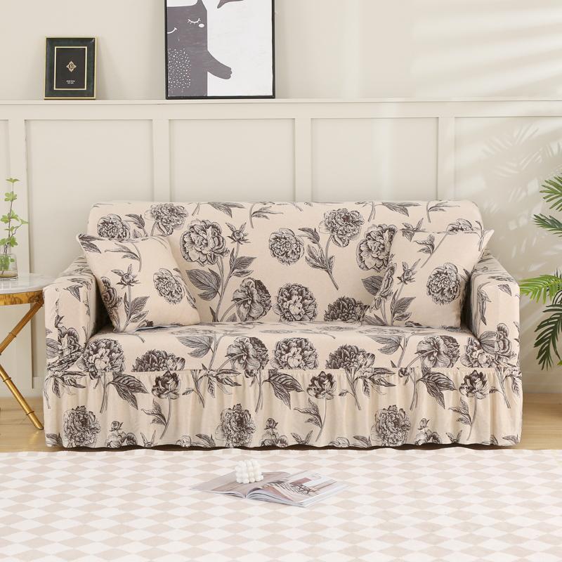 1/2/3/4 Seater Elastic Print Sofa Cover With Skirt for Living Room Stretch Slipcovers L Shape Corner Armchair Cover